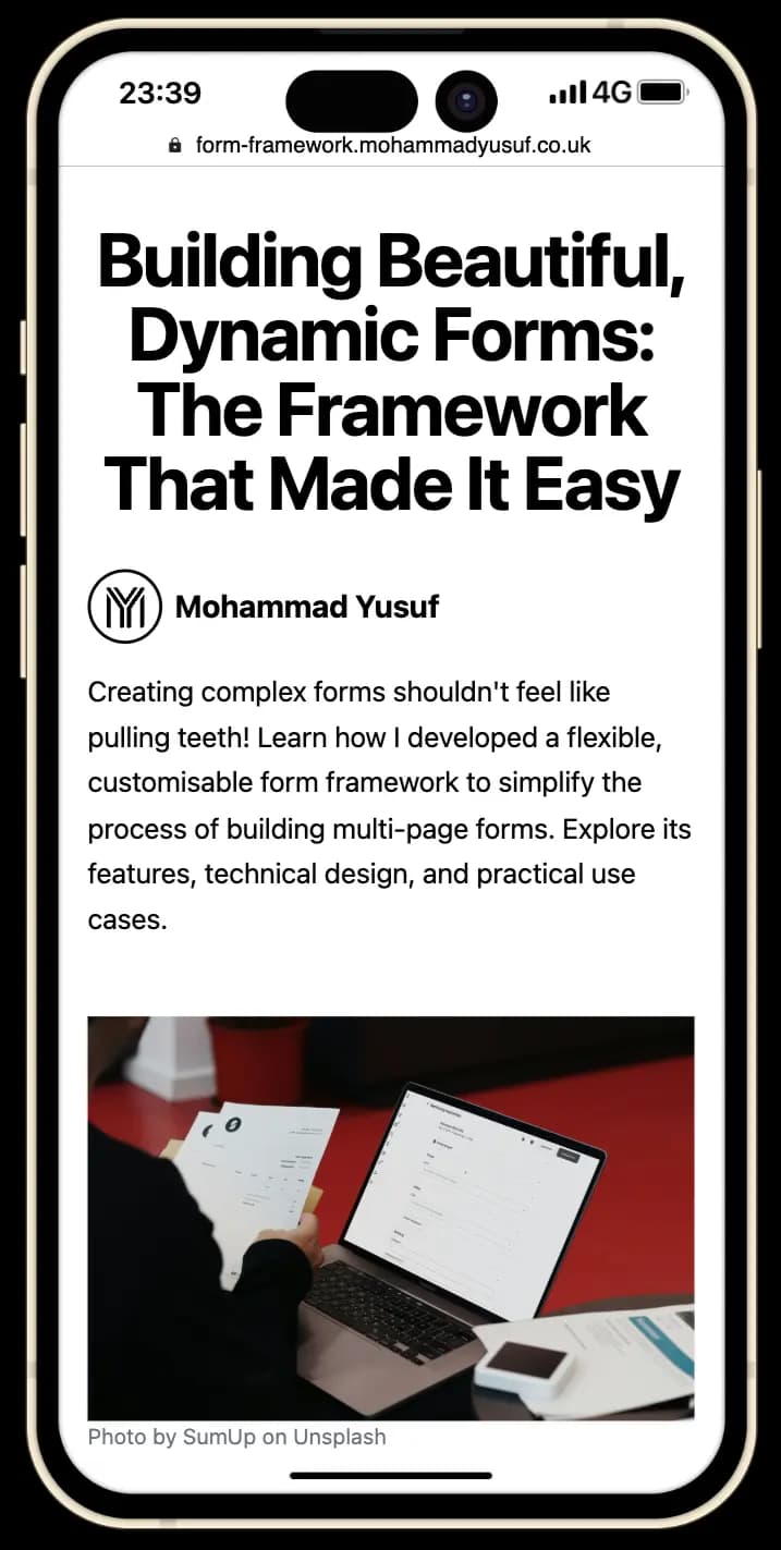 Custom-Built Form Framework mobile view